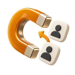Illustration of a magnet drawing in two customer profile cards