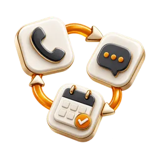 Illustration of a phone, message bubble and calendar connected in a loop